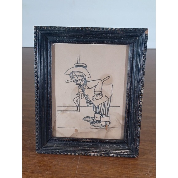 Antique Folk Art Pencil Drawing 5x6 Framed Late 1800s Early 1900s - Picture 2 of 14